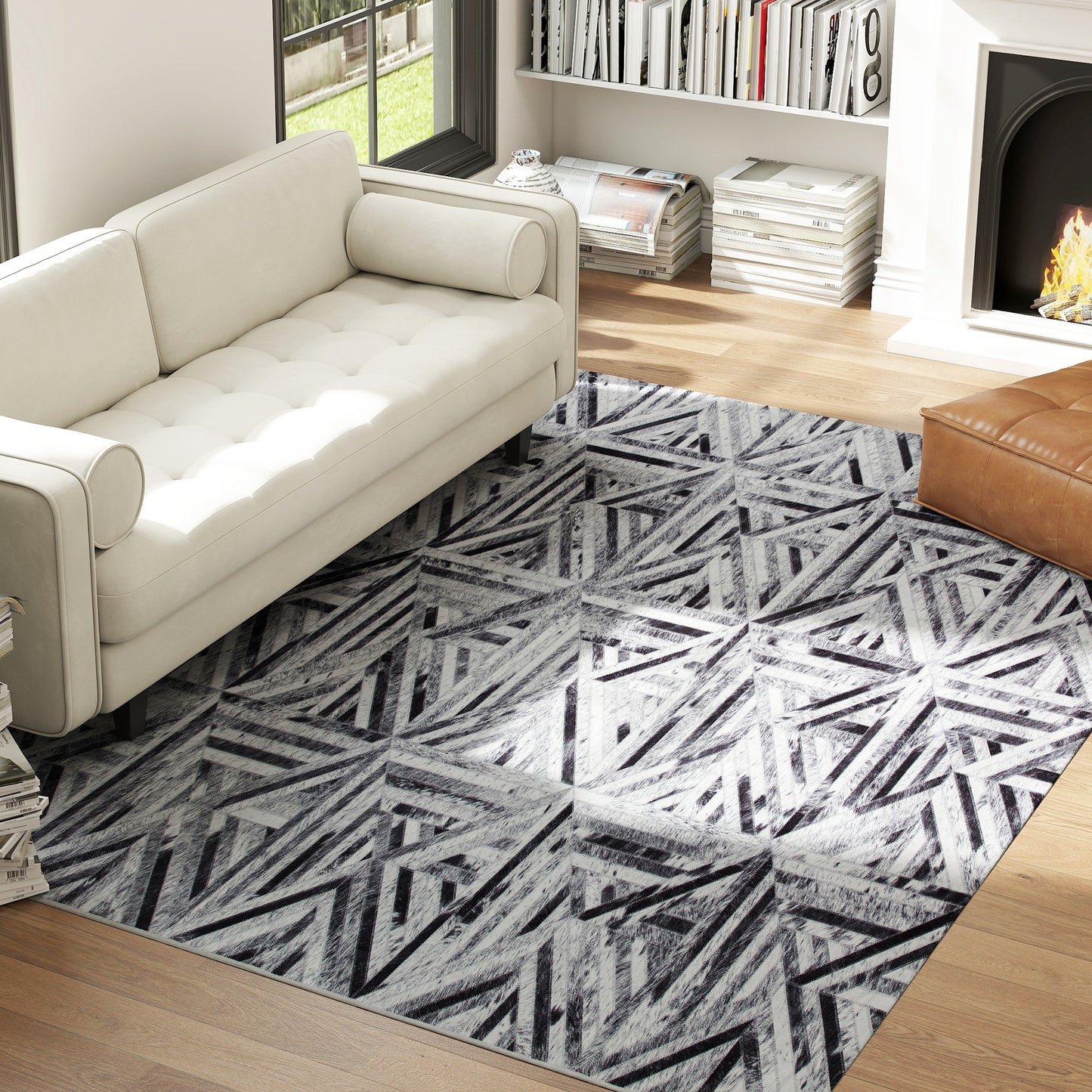 Non-Slip Washable Rug, Chenille Floor Carpet for Living Room, Black