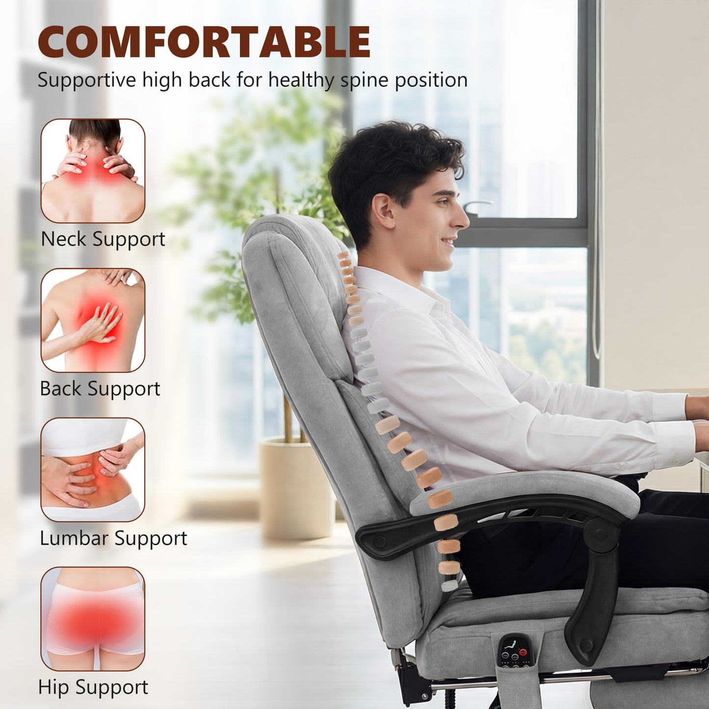 Executive Office Chair, Desk Chair with Massage and Heat, Grey