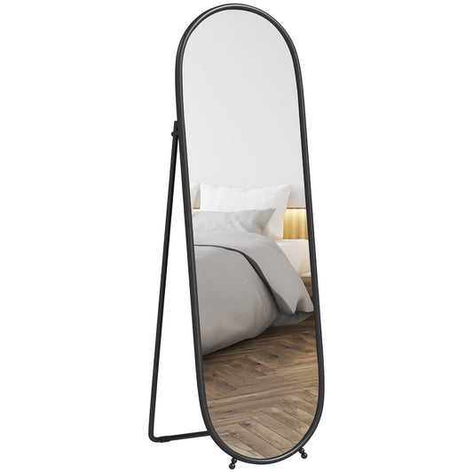 Oval Full Length Mirror with Metal Frame Hanging or Leaning Black