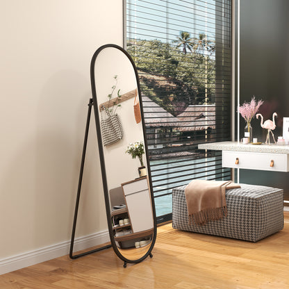 Oval Full Length Mirror with Metal Frame Hanging or Leaning Black