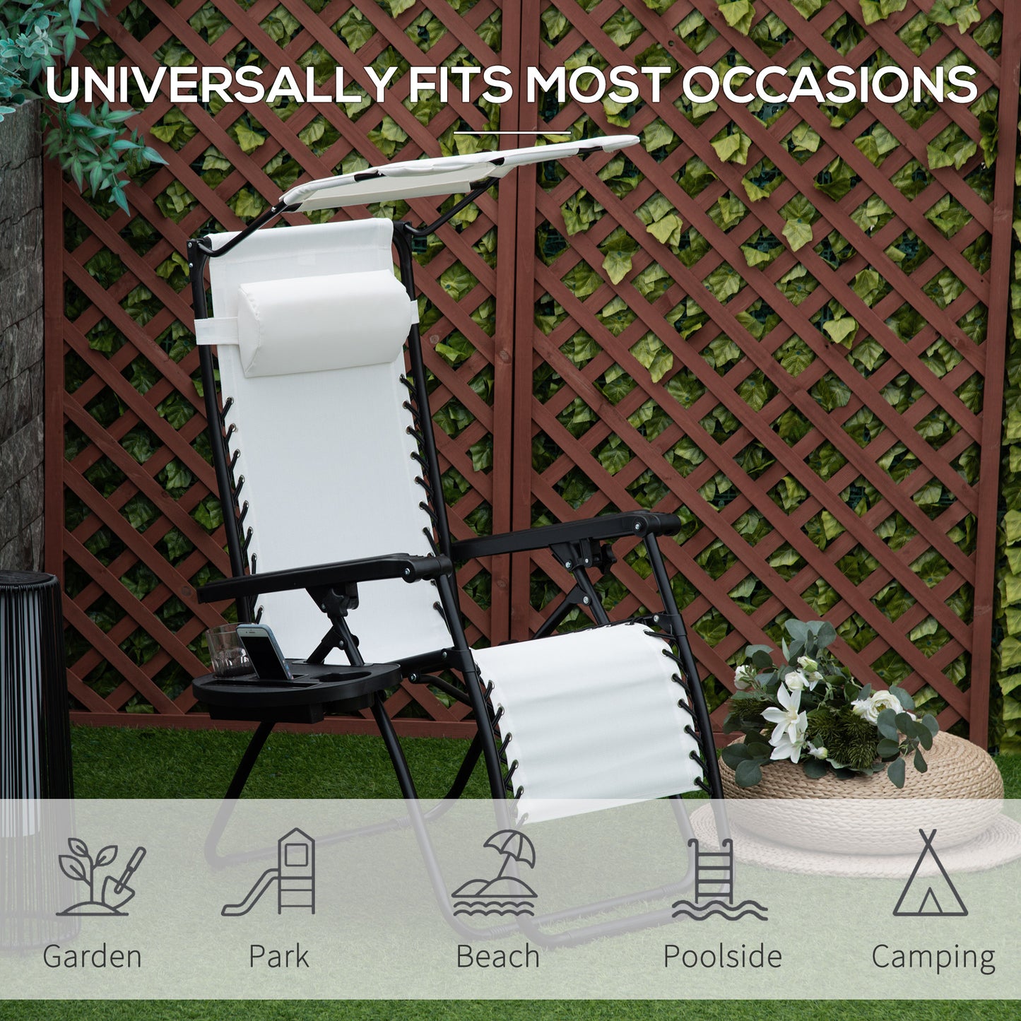 Zero Gravity Chair Adjustable Patio Lounge w/ Cup Holder White