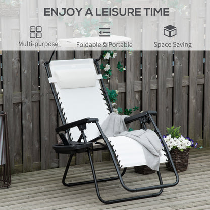 Zero Gravity Chair Adjustable Patio Lounge w/ Cup Holder White