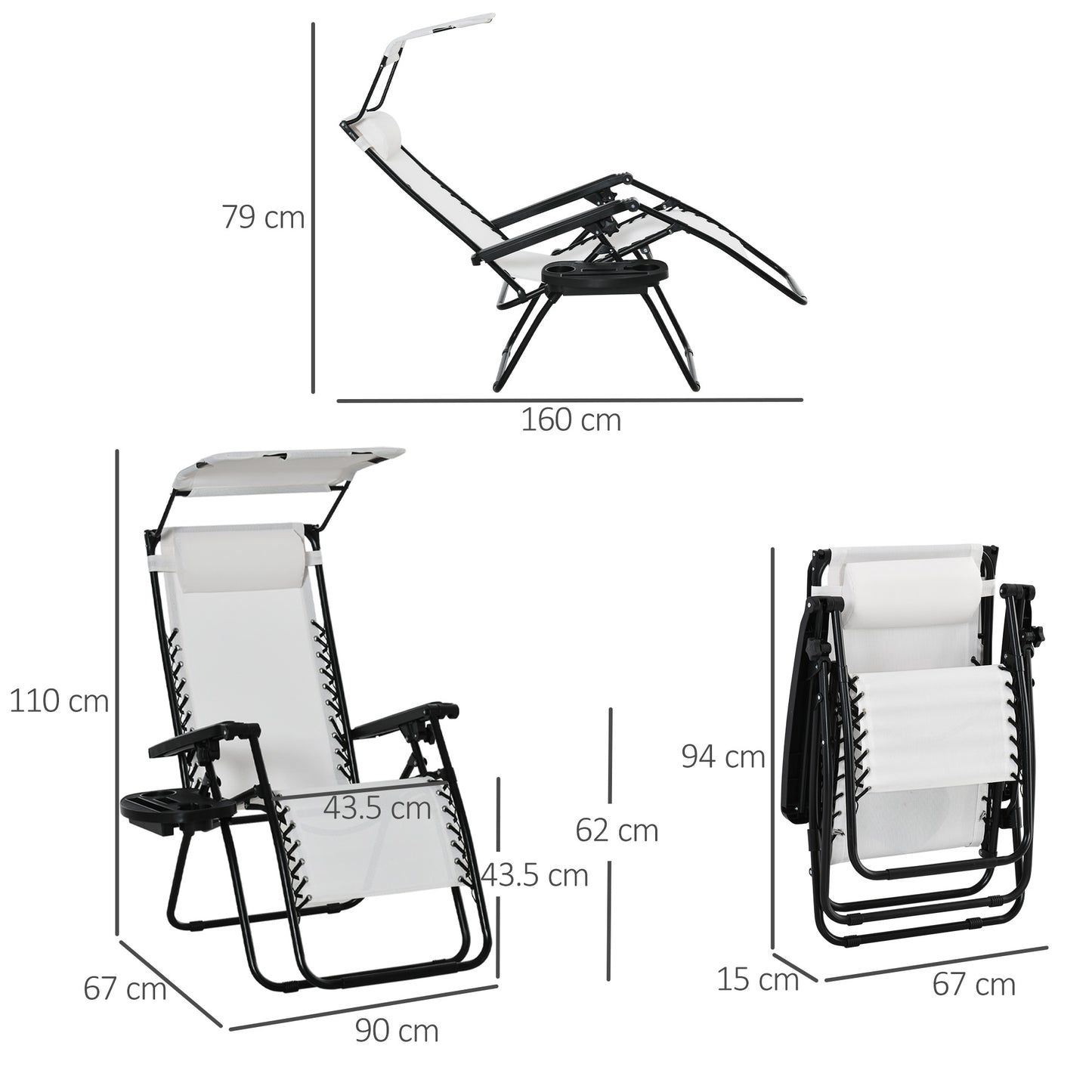 Zero Gravity Chair Adjustable Patio Lounge w/ Cup Holder White