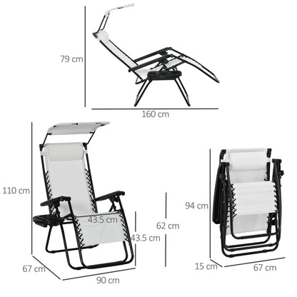 Zero Gravity Chair Adjustable Patio Lounge w/ Cup Holder White