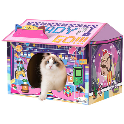 Cardboard Cat House with Scratching Board & Catnip, Gaming Style