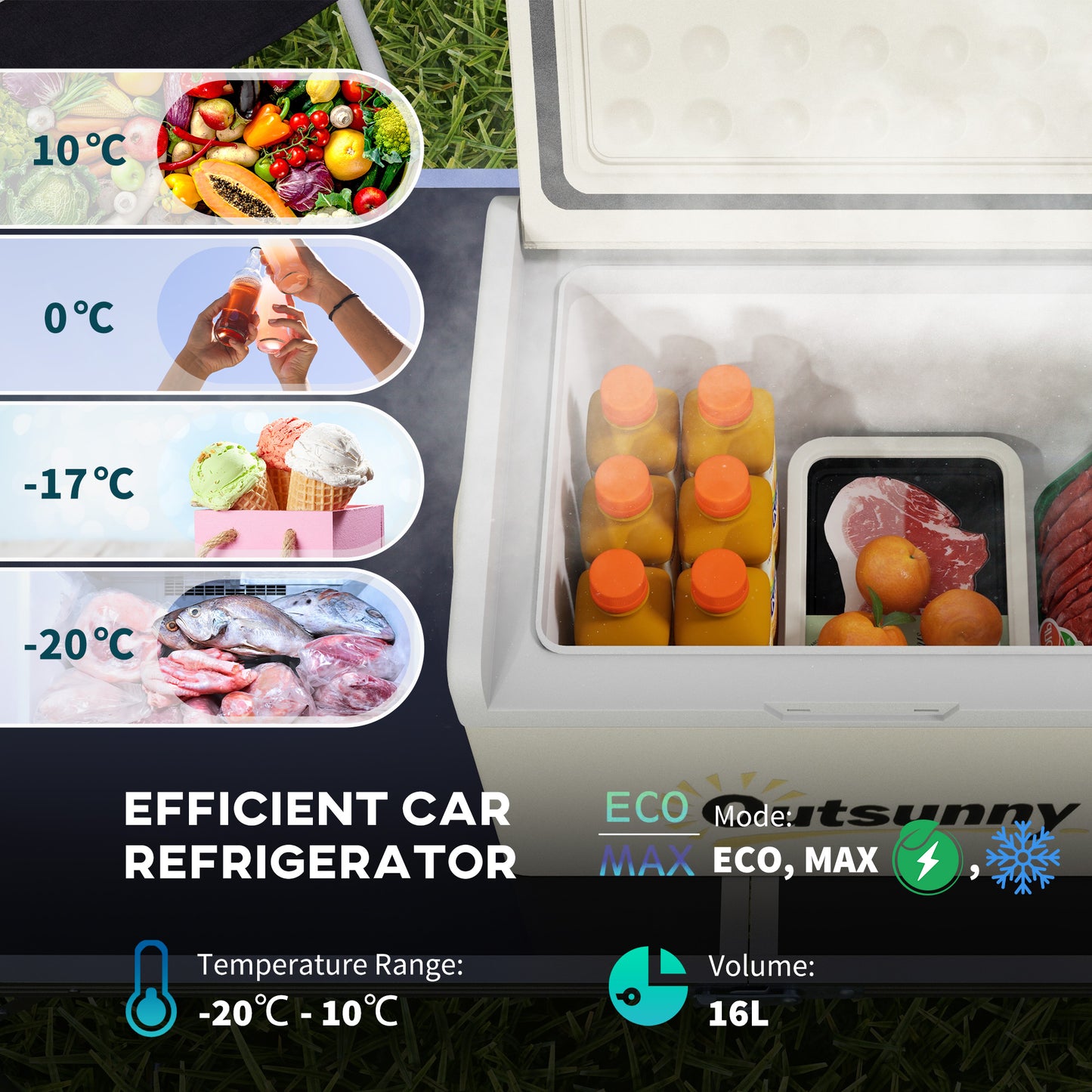16L Car Refrigerator Fridge Freezer, 12/24V DC and 100-240V AC, Khaki