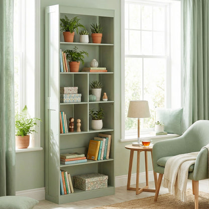 Bookcase, 6-Tier Bookshelf with 4 Open Storage Shelves, 4 Cubes, 68 x 24 x 180 cm Tall Display Shelf with Anti-Tipping Design for Living Room, Bedroom, Study, Green