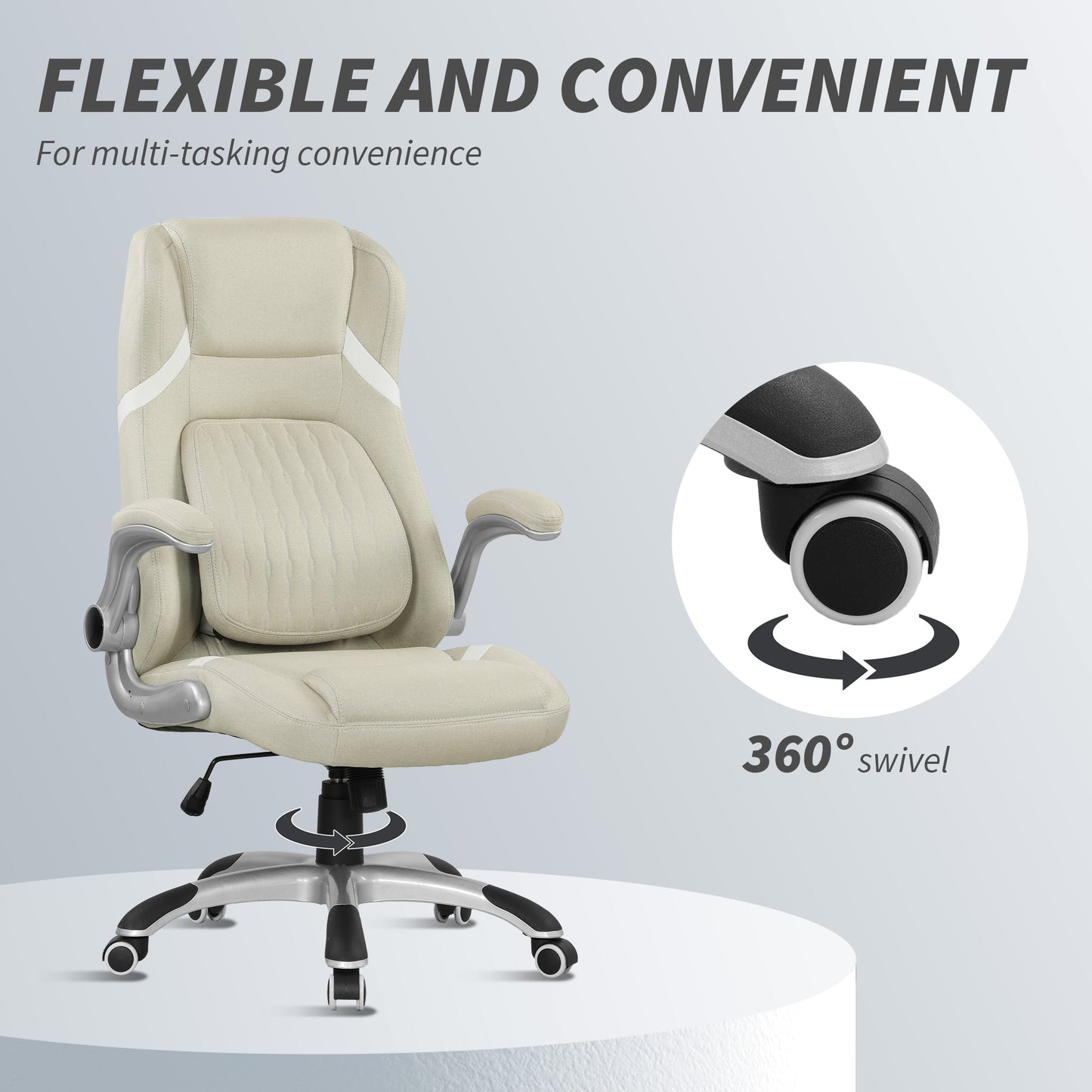Fabric Office Desk Chair w/ Adjustable Height Tilt Function Beige