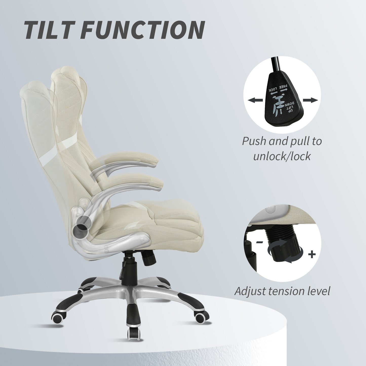 Fabric Office Desk Chair w/ Adjustable Height Tilt Function Beige