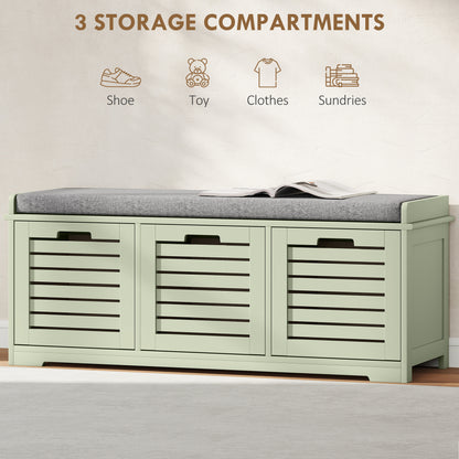 3-Door Shoe Storage Bench Cushion Seat Slatted Doors, Green