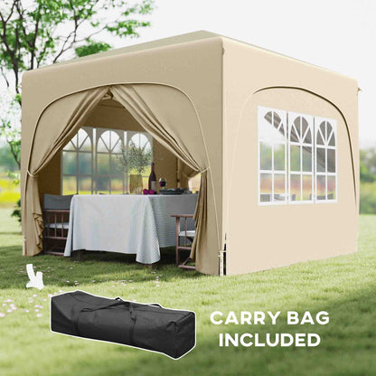 3 x 3(m) UPF50+ Pop Up Gazebo with Sides and Carry Bag, Sand