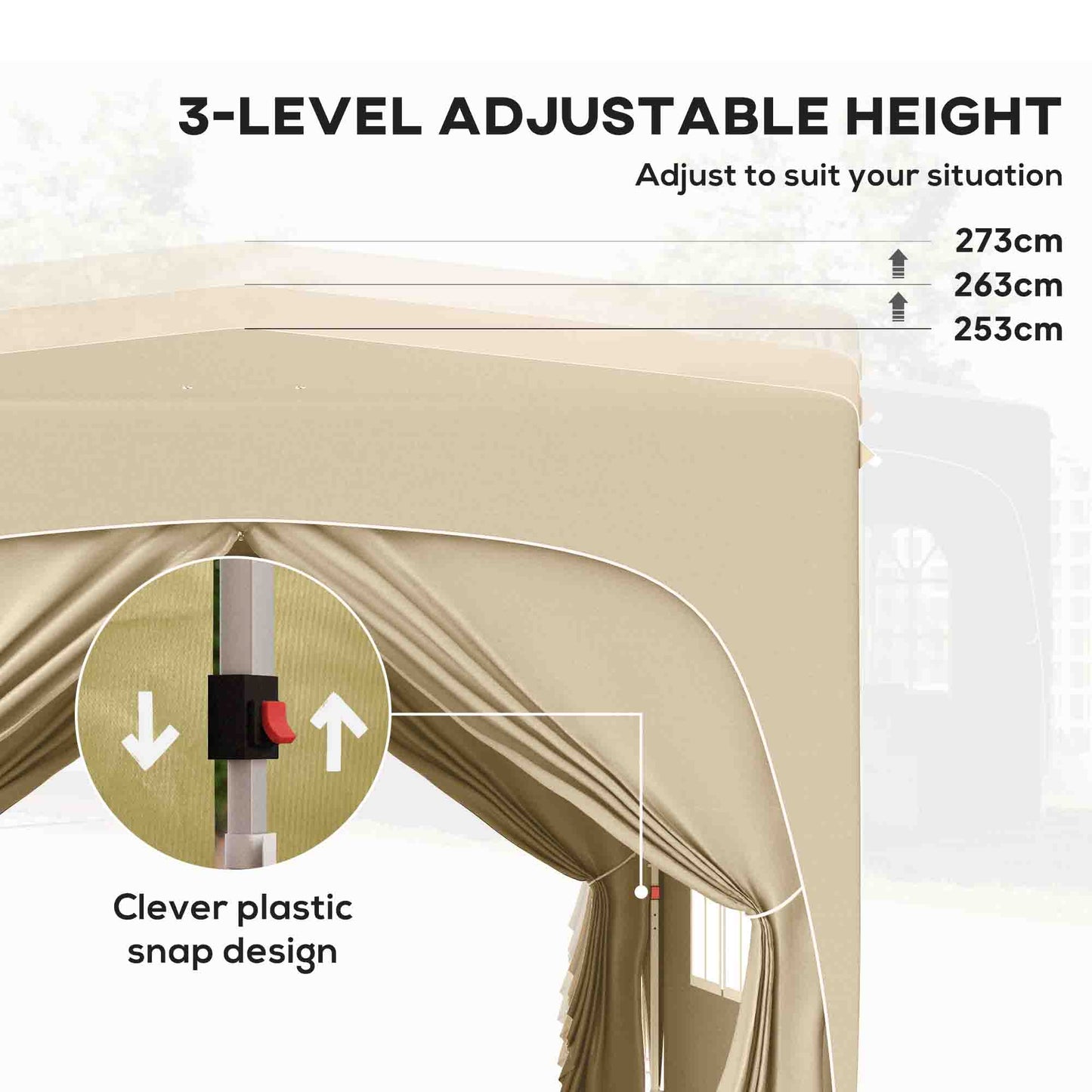 3 x 3(m) UPF50+ Pop Up Gazebo with Sides and Carry Bag, Sand