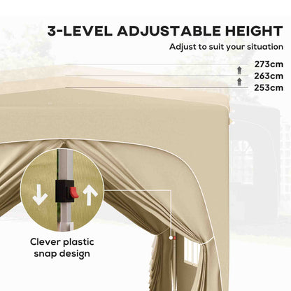 3 x 3(m) UPF50+ Pop Up Gazebo with Sides and Carry Bag, Sand