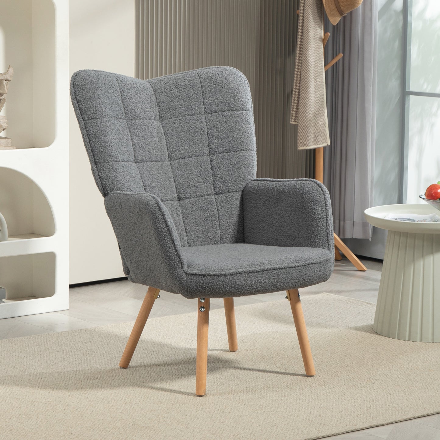 Upholstered Tufted Wingback Armchair with Seat Padding, Dark Grey