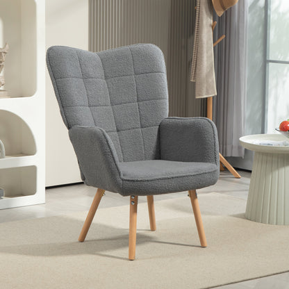 Upholstered Tufted Wingback Armchair with Seat Padding, Dark Grey