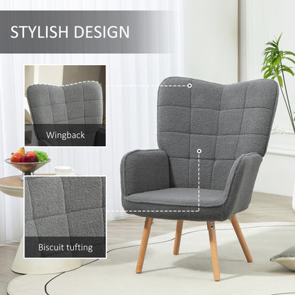 Upholstered Tufted Wingback Armchair with Seat Padding, Dark Grey
