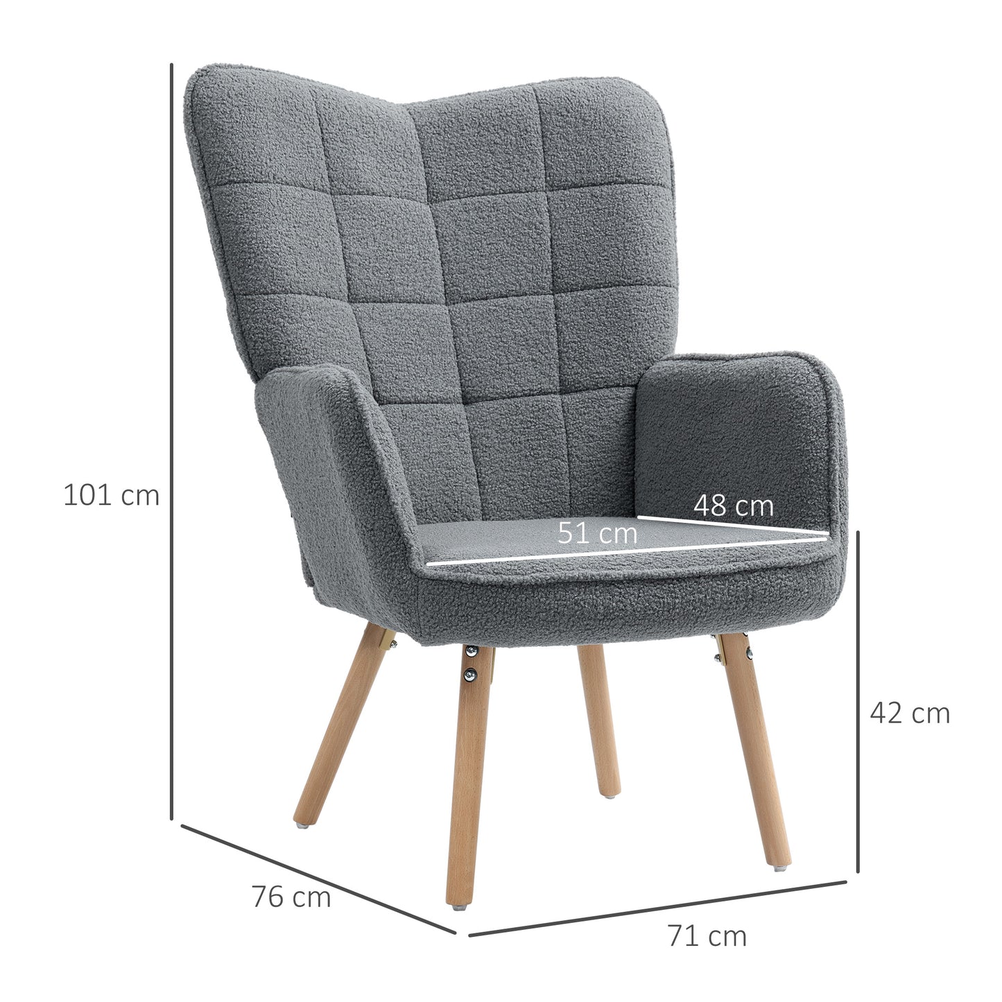 Upholstered Tufted Wingback Armchair with Seat Padding, Dark Grey