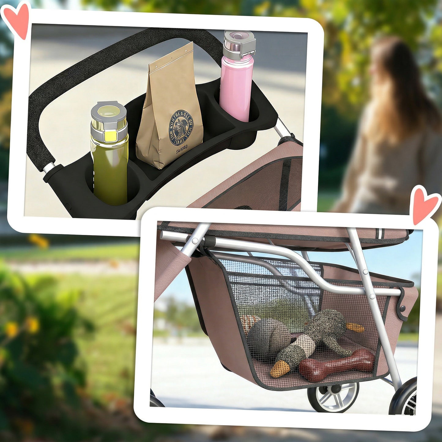 Dog Stroller, 3 Wheels Foldable Pet Stroller with Adjustable Canopy, Storage Basket, Cup Holder, Cat Dog Pram with Breathable Mesh for Small Miniature Breeds, Coffee