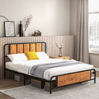 King Size Bed Frame with Headboard, Steel Bed Base 160 x 207cm Brown