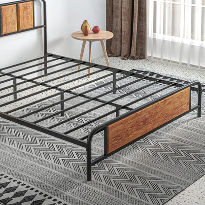 King Size Bed Frame with Headboard, Steel Bed Base 160 x 207cm Brown