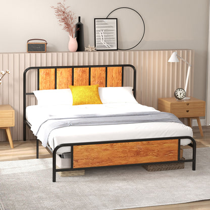 King Size Bed Frame with Headboard, Steel Bed Base 160 x 207cm Brown