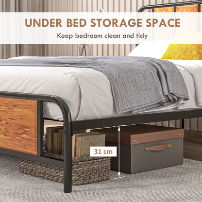 King Size Bed Frame with Headboard, Steel Bed Base 160 x 207cm Brown