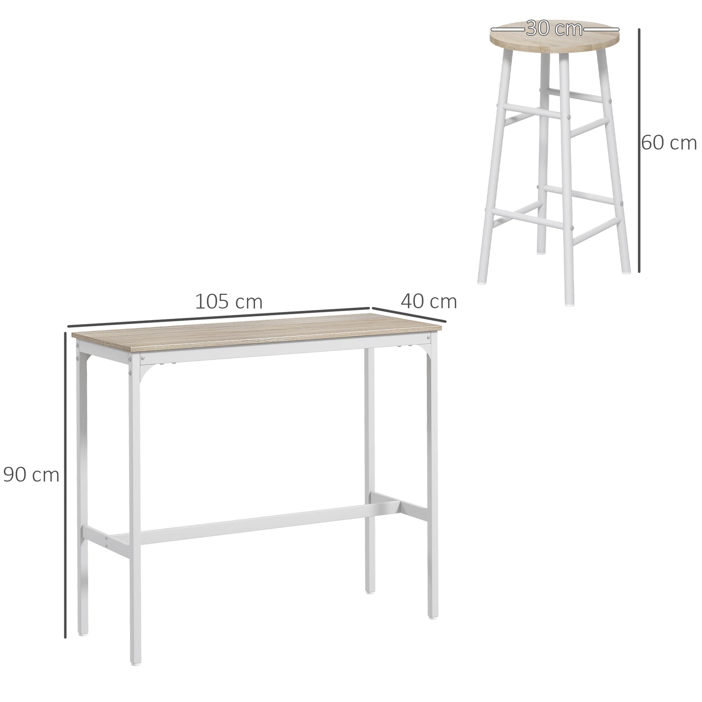 3 Piece Bar Set, Industrial Kitchen and Chair Set Oak