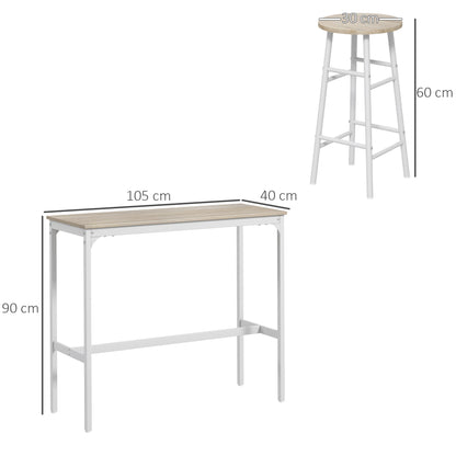 3 Piece Bar Set, Industrial Kitchen and Chair Set Oak