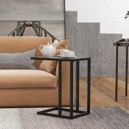 C Shape Side Table w/ Marble-Effect Top, Grey
