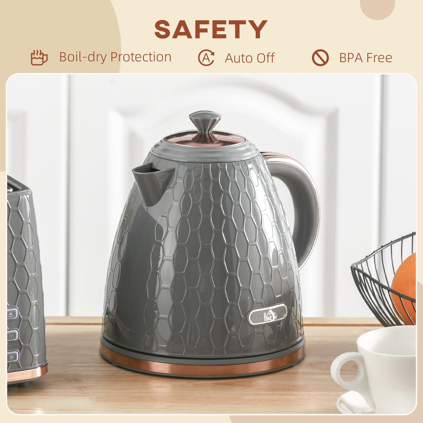Electric Kettle, Fast Boil, 1.7L, 3kW, Swivel, Auto Shut-off, Grey