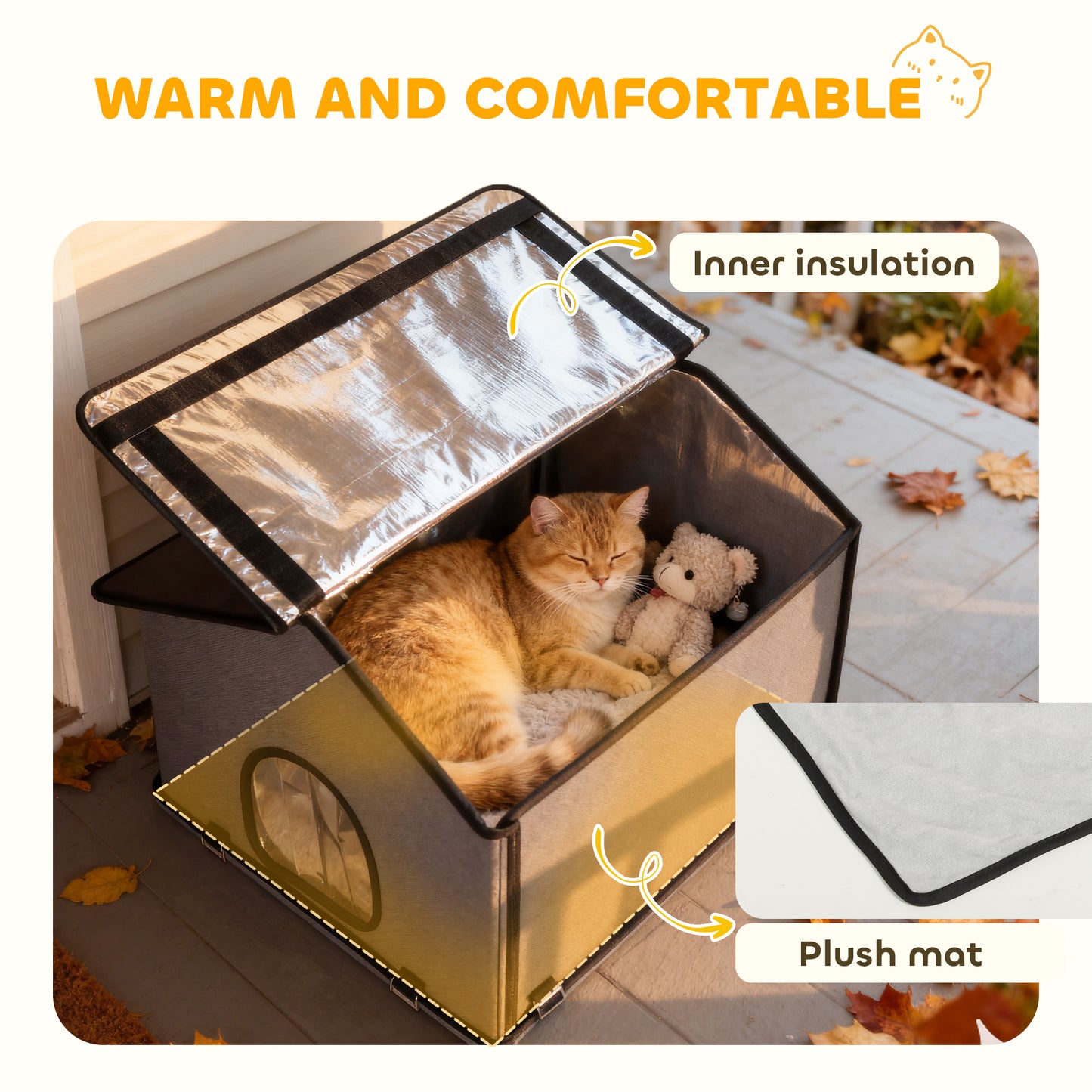 Outdoor Cat House, Feral Cat Shelter with Elevated Base, Grey