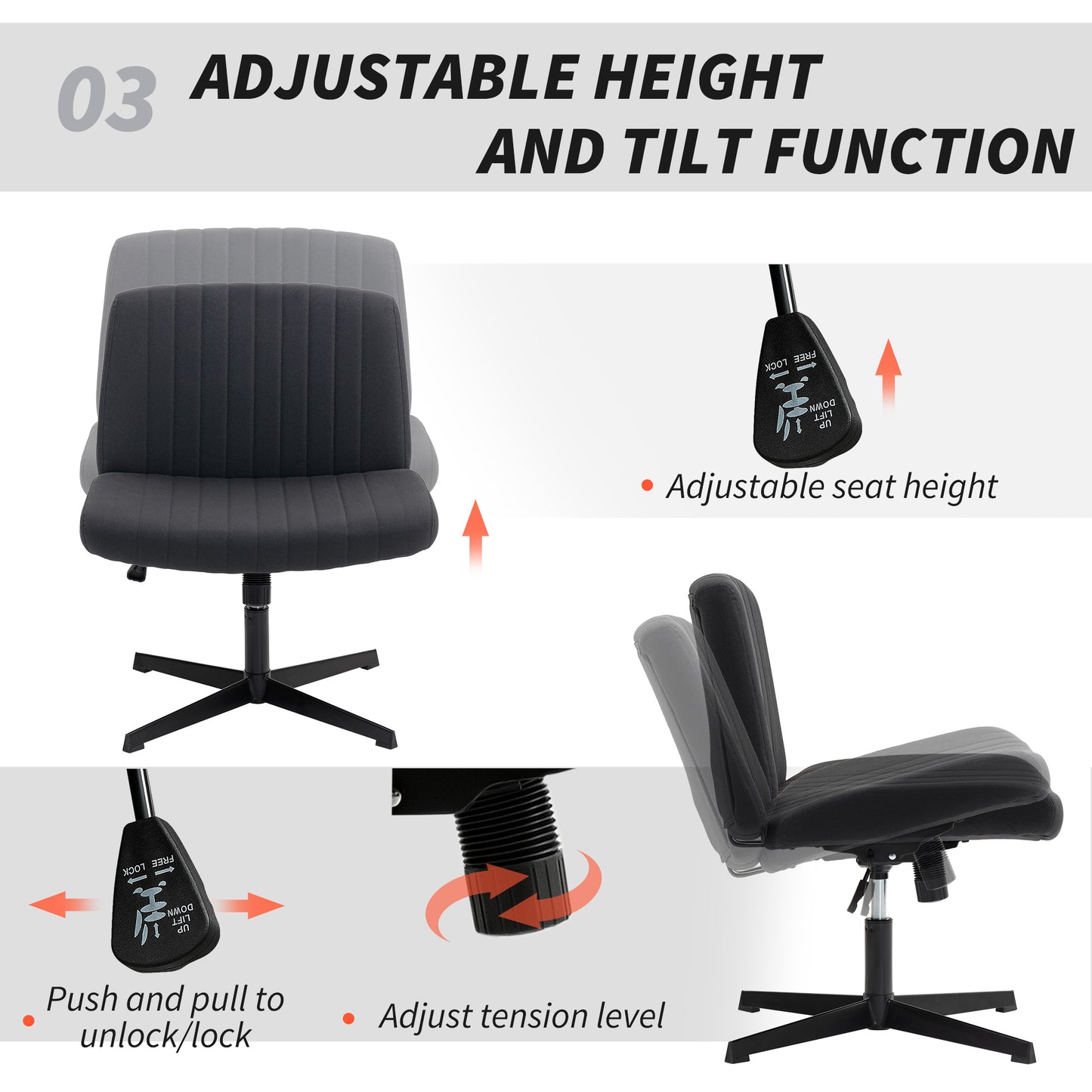 Linen Criss Cross Legged Office Chair with Tilt Function, Black