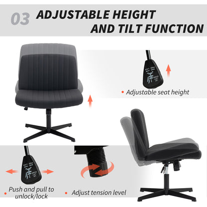 Linen Criss Cross Legged Office Chair with Tilt Function, Black