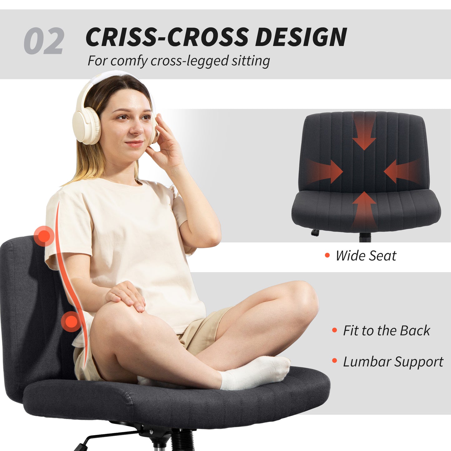 Linen Criss Cross Legged Office Chair with Tilt Function, Black