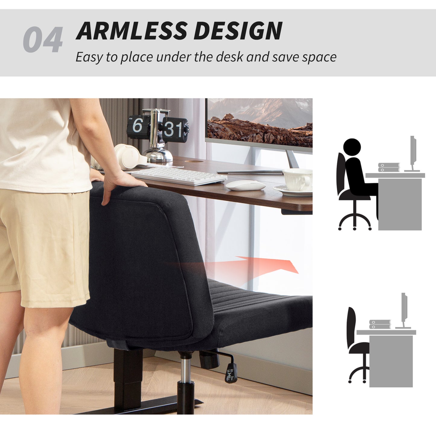Linen Criss Cross Legged Office Chair with Tilt Function, Black