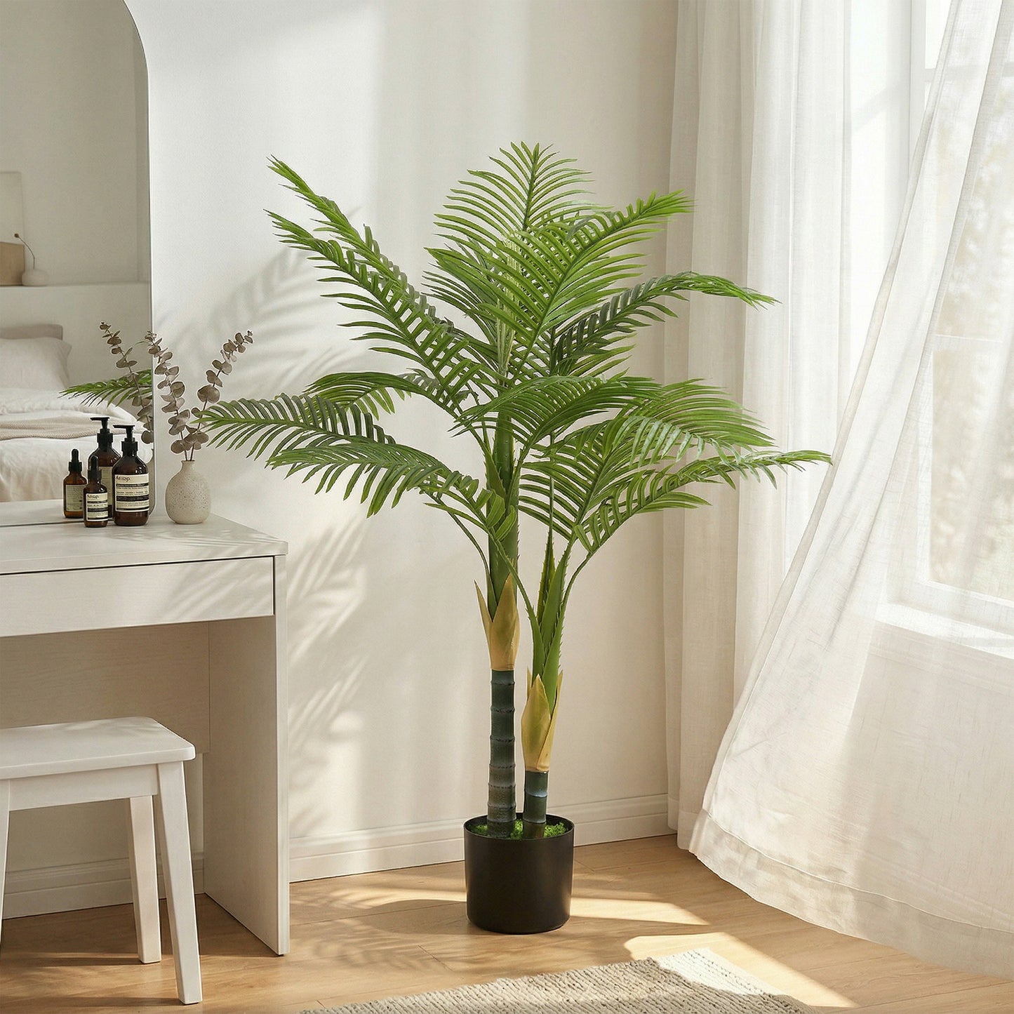 120cm Artificial Palm Tree with 14 PEVA Leaves in Pot, Decorative Artificial Plant with UV-resistant and Moss Effect, Fake Plant for Home Office Decor, Green