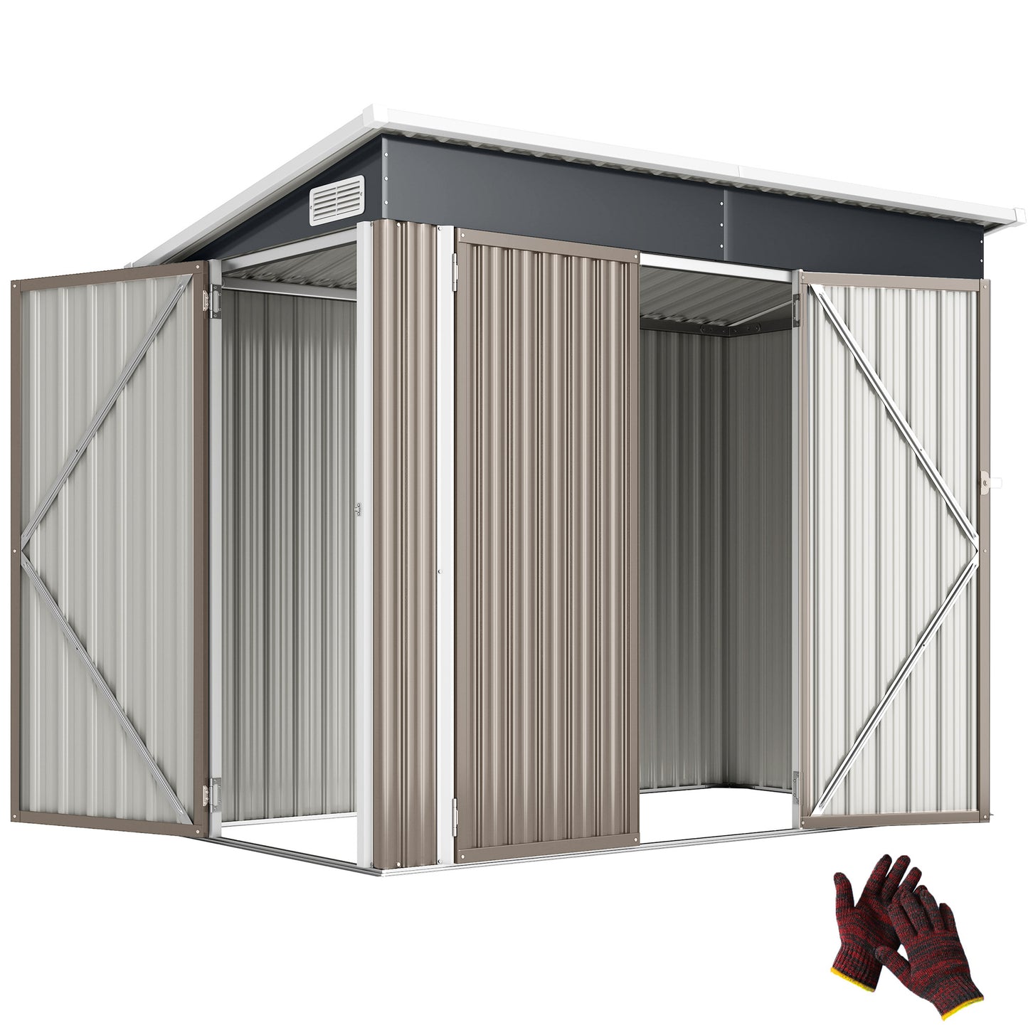 Outdoor Storage Shed, 7.5 x 4.3ft Metal Garden Shed, Light Grey
