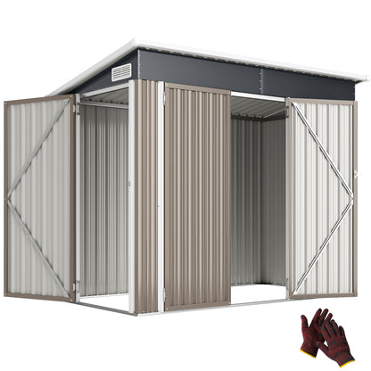Outdoor Storage Shed, 7.5 x 4.3ft Metal Garden Shed, Light Grey
