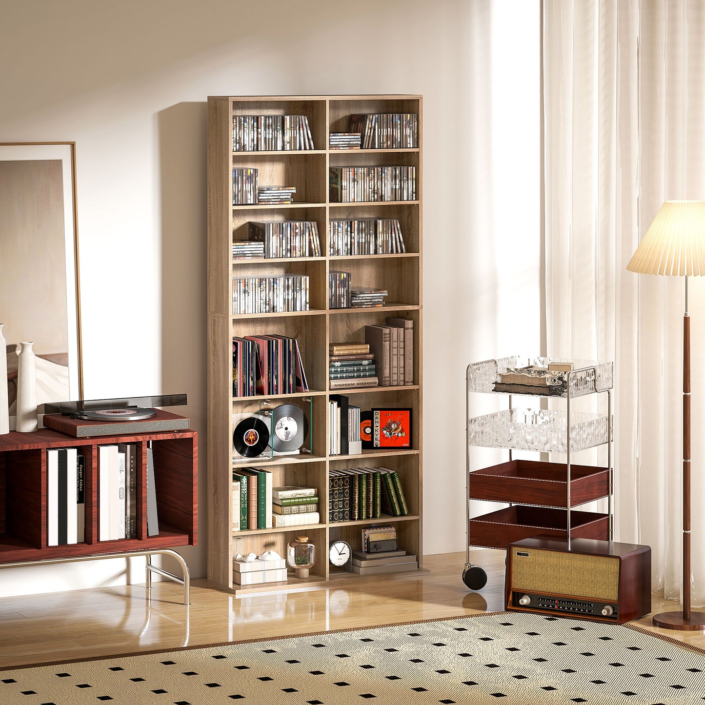 640 CD Storage Unit 360 DVD Storage Tower w/ 18 Compartments Natural