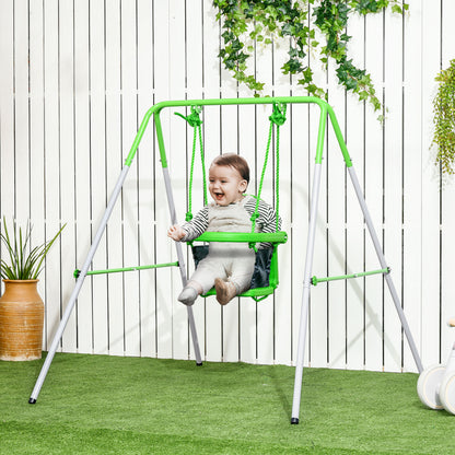 Steel Nursery Swing with Safety Seat Belt Support Back Green