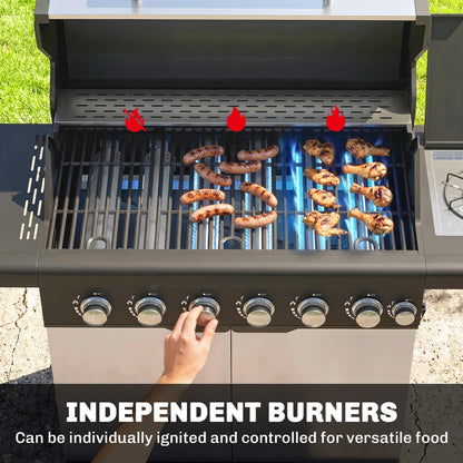 6+1 Burner Gas BBQ Grill, Barbecue Grill with Warming Rack, Silver