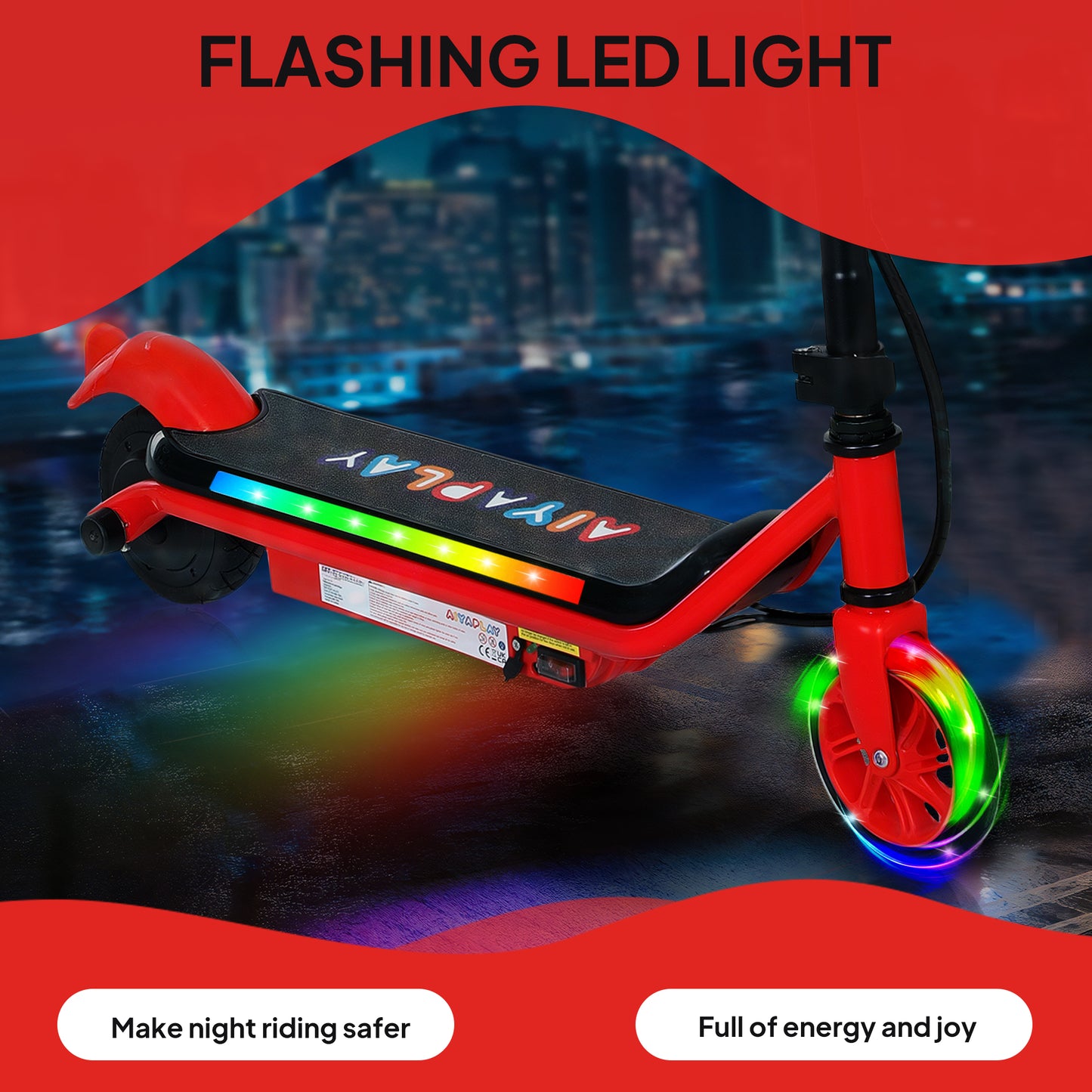 Electric Scooter for 6-14 with Dual Brakes & Colourful Light, Red