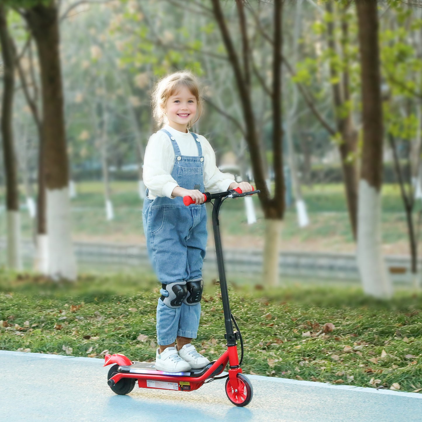Electric Scooter for 6-14 with Dual Brakes & Colourful Light, Red