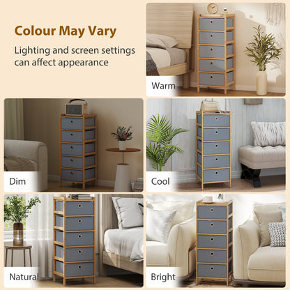 Chest of Drawers, 5 Drawers Dresser with Bamboo Frame, Light Grey
