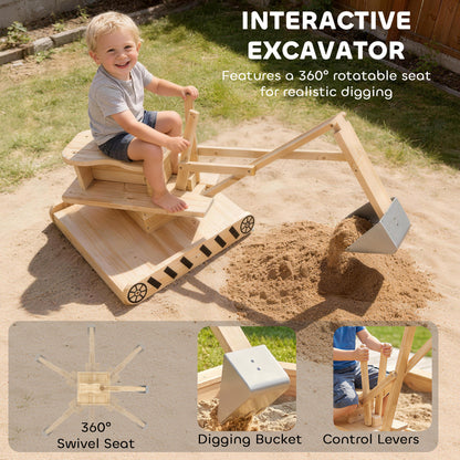 Wooden Sandbox with Digger 360° Swivel Seat