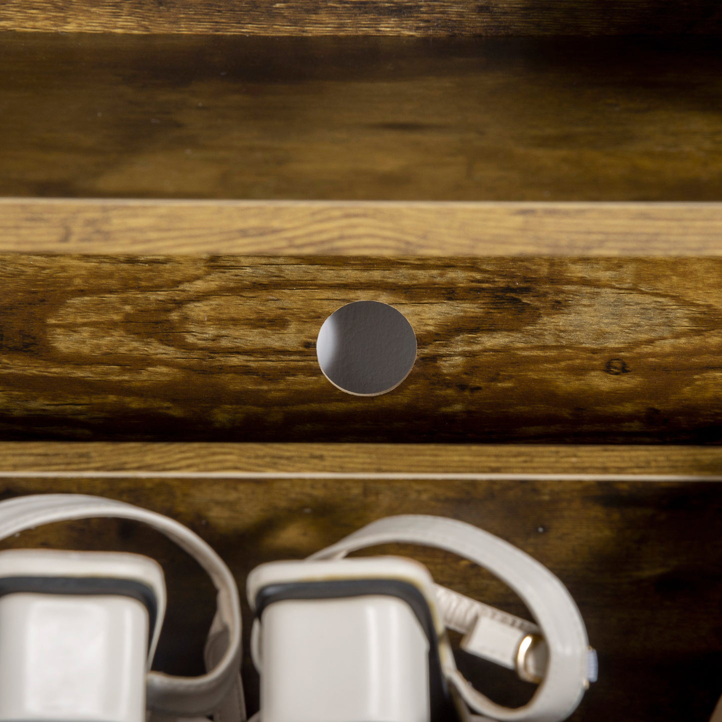 Rustic 2 Flip Door Shoe Cabinet with Adjustable Divider and Open Shelf