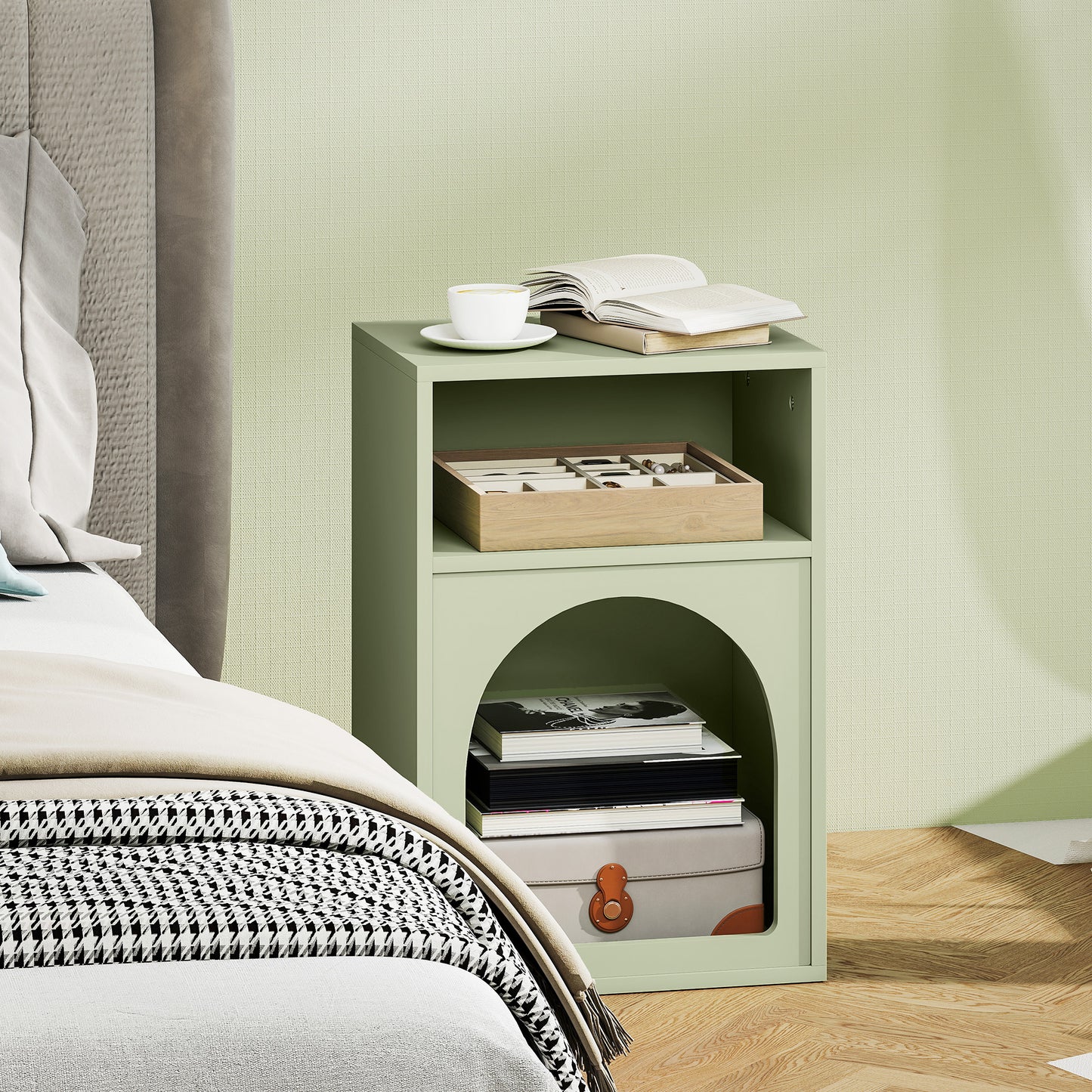 Bedside Table, Modern Bedside Cabinet for Bedroom, Light Green