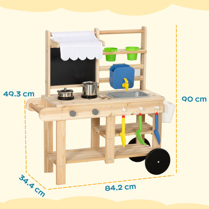 Mud Kitchen with Real Water Faucet Natural Wood