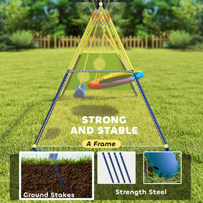4-in-1 Kids Swing Set with Swing, Basketball Hoop, Football Goal