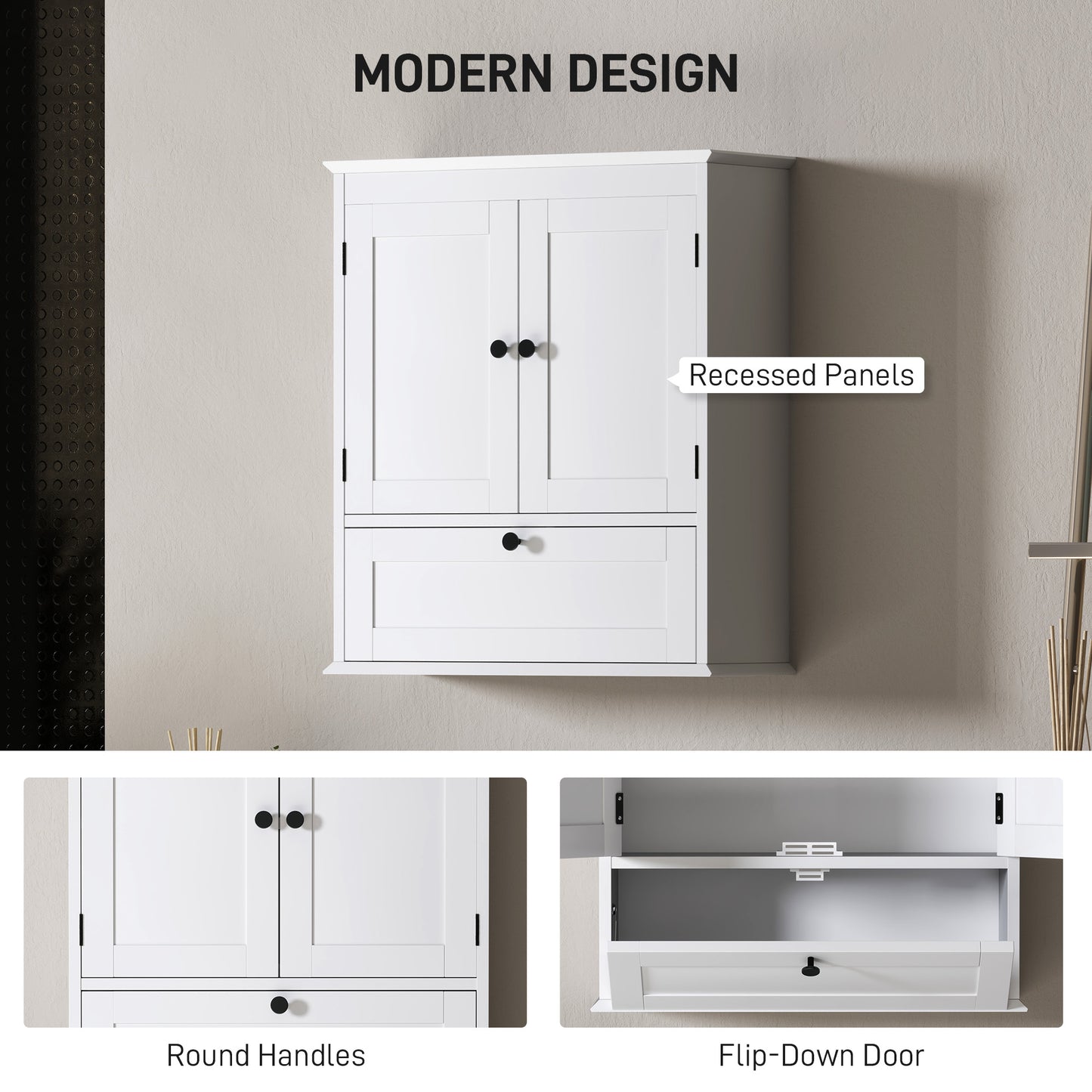 Bathroom Cabinet Wall Mounted with Adjustable Shelf, White